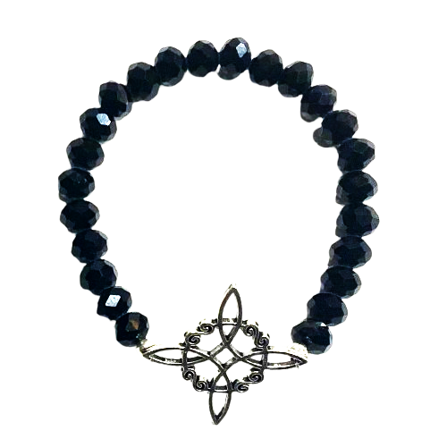 PULSERA MOSTACILLA NEGRO CRISTAL CON NUDO DE BRUJAS / M:$ 3.900 - D: $4.900