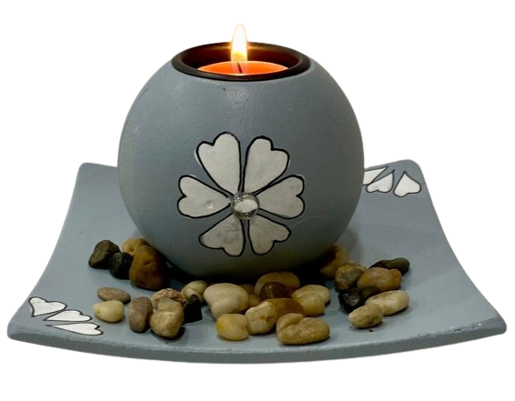 CANDELABRO GRIS OPACO - FLOR - MOD.: TKB105 / M: $3.900 - D: $4.900