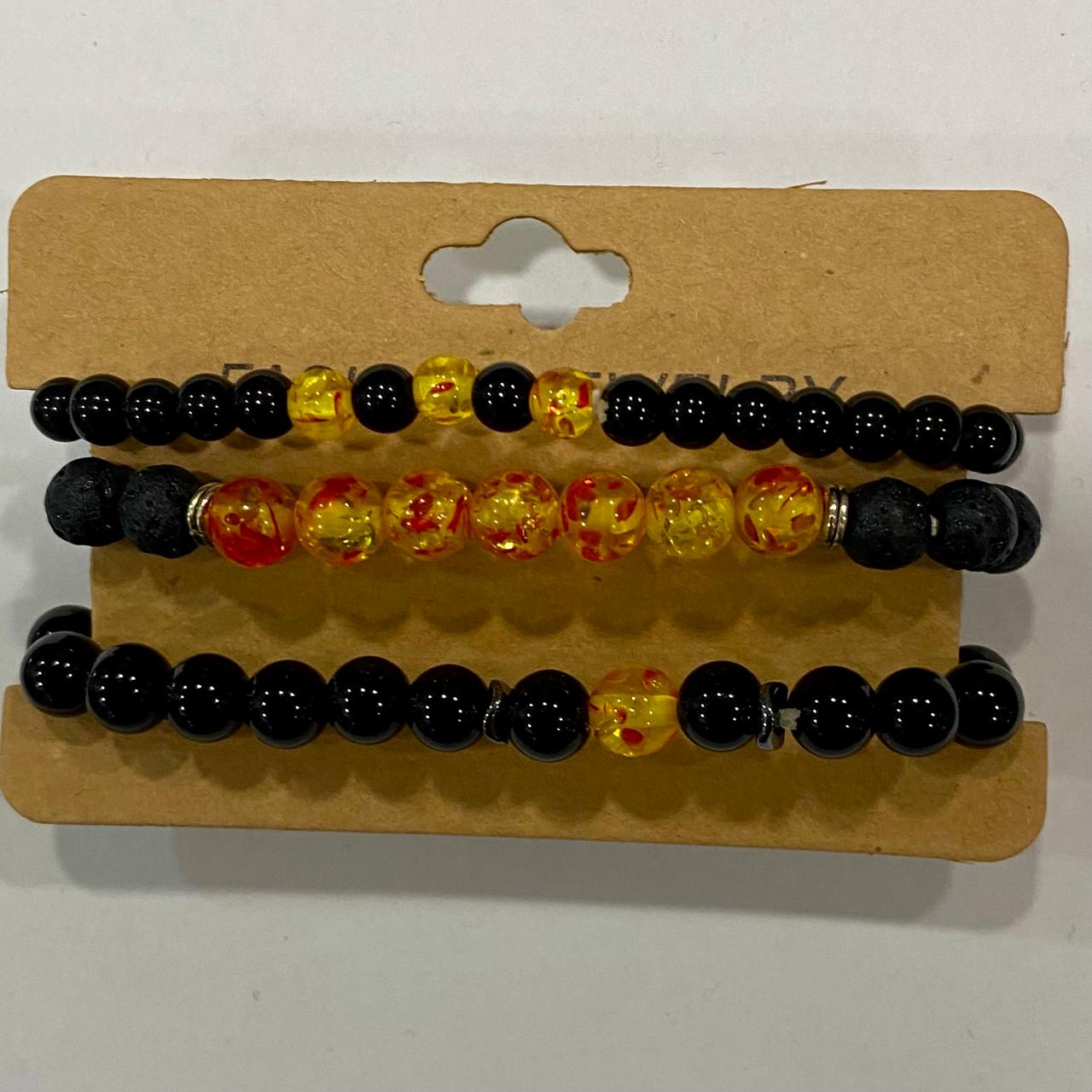 PULSERAS-SET DE 3-AGATA AMBAR - ONIX - PIEDRA OLCANITA-//-M:$3.900-D:$4.900
