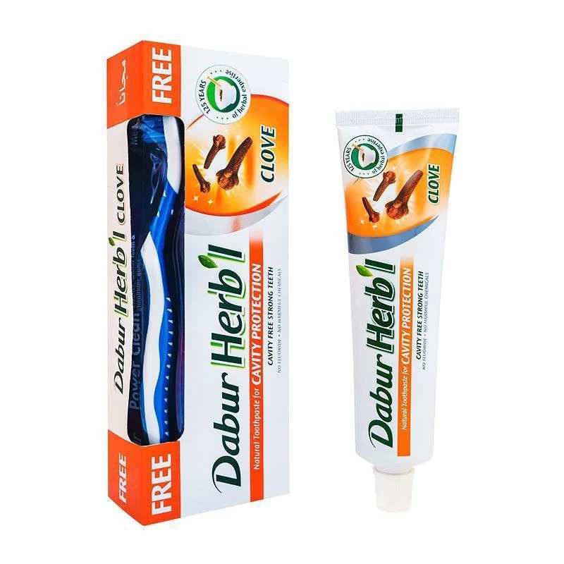PASTA DENTAL HERBAL DABUR CLAO + CEPILLO DE DIENTES --M:$5.900 --D:$6.900