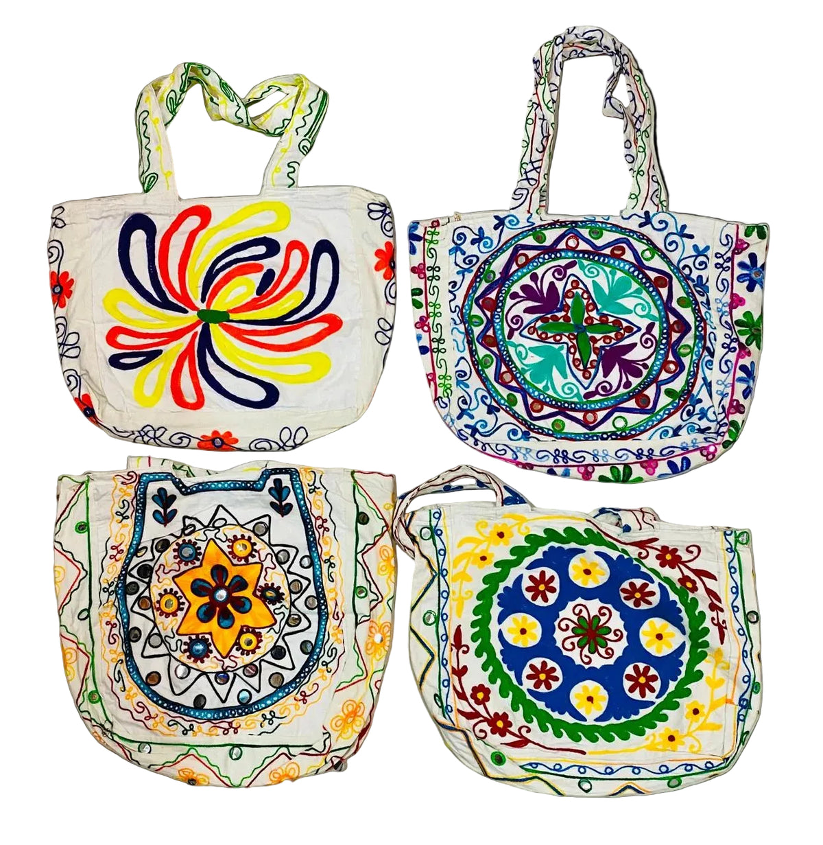 CARTERA BOLSO TOTE CON CIERRE DE ALGODÓN BORDADO / M: $4.900 - D: $6.900