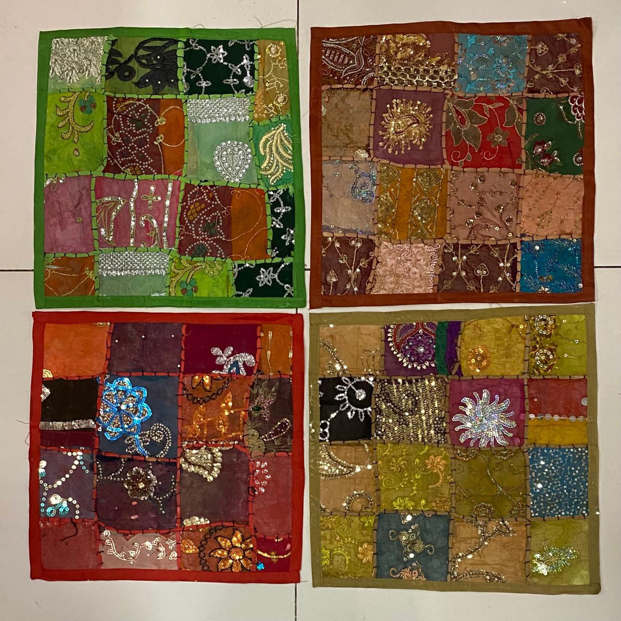 FUNDA PARA COJIN PARCHE, BORDADO , LENTEJUELAS