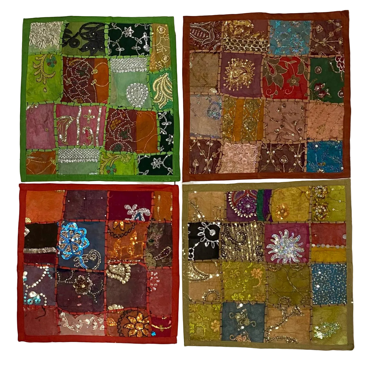 FUNDA PARA COJÍN PARCHE DE ALGODÓN BORDADO CON LENTEJUELAS / M: $1.000 - D: $2.000
