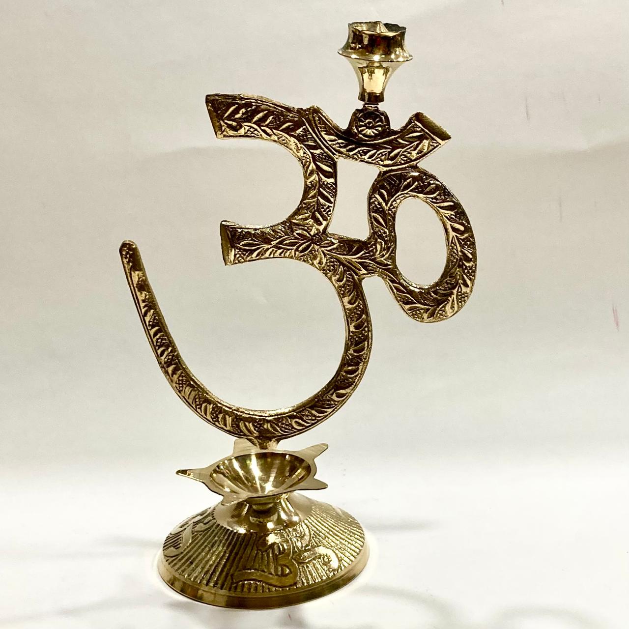 PORTA INCIENSO - LÁMPARA DE ACEITE "OM" CON PEDESTAL - BRONCE / M:$5.900 - D:$8.900