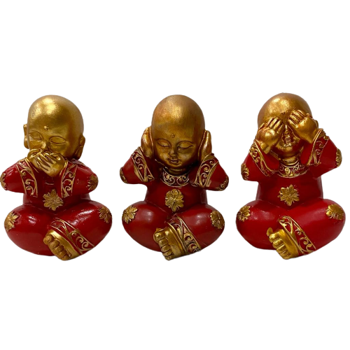 SET DE 3 MONJES SABIOS -ROJO DORADO / M: $14.900 - D: $16.900