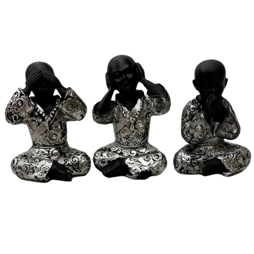 SET DE 3 MONJES SABIOS - PLATEADO NEGRO/ M: $14.900 - D: $16.900