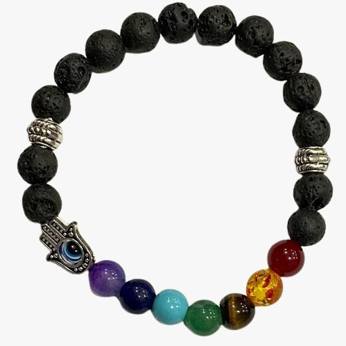 PULSERA PIEDRA VOLCANITA - 7 CHAKRAS Y MANO FÁTIMA / M: $1.300 - D: $2.000