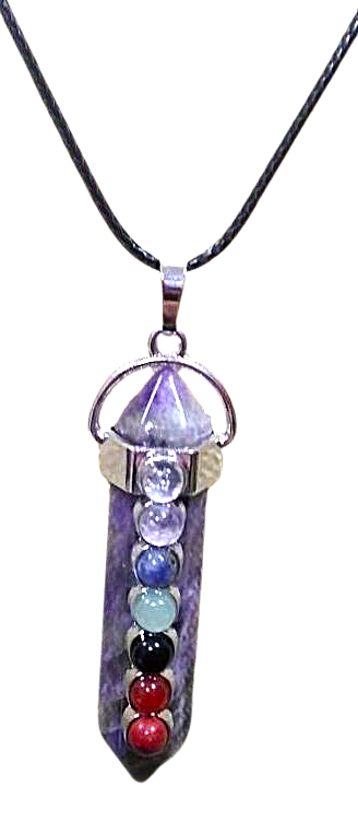 COLGANTE COLLAR 7 CHAKRAS CON CUARZO AMATISTA / M: $2.900 - D: $4.900