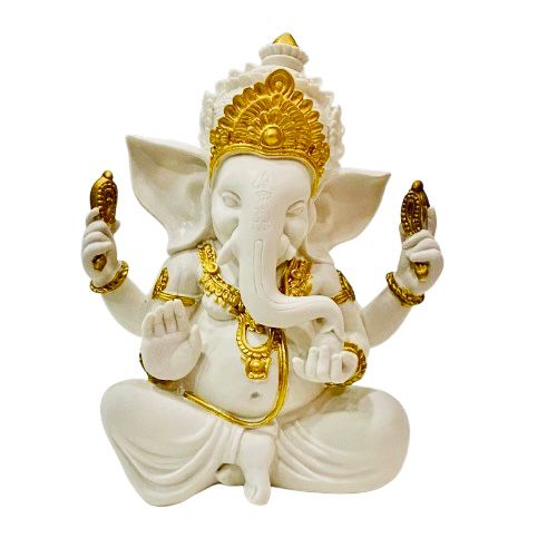 FIGURA GANESH BLANCO CON CORONA DORADA – 20 CMS / M: $12.900 - D: $14.900