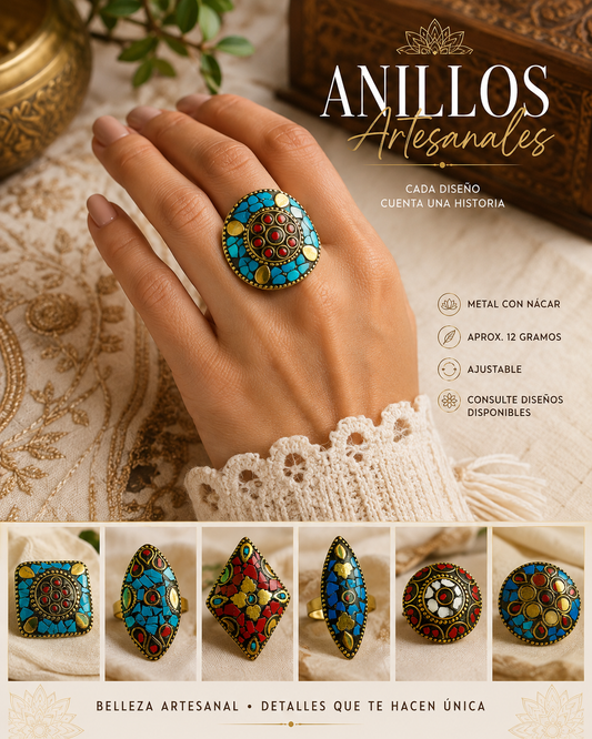 ANILLOS HINDÚES DE METAL CON NÁCAR / M: $3.000 - D: $3.900