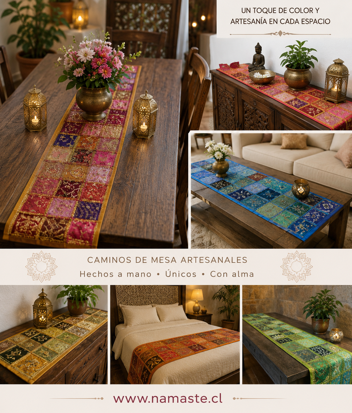 CAMINO DE MESA PARCHE Y BORDADO EN ALGODÓN / M: $5.900 - D: $6.900