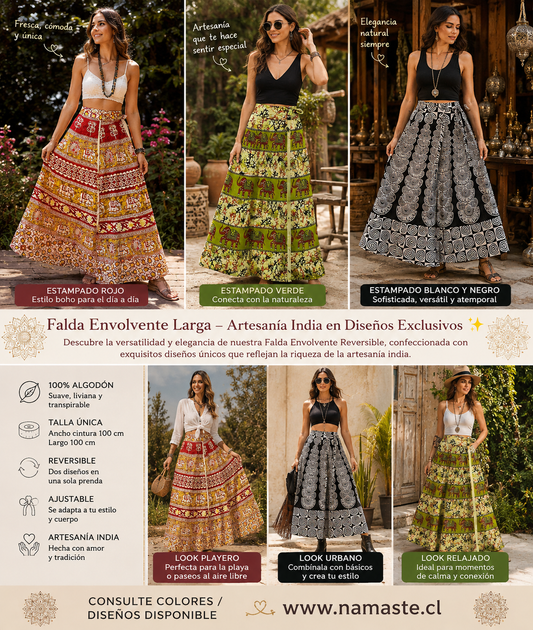 FALDA ENVOLVENTE LARGA - ¡MUCHOS DISEÑOS DISPONIBLES! / M:$7.900 - D:$9.900