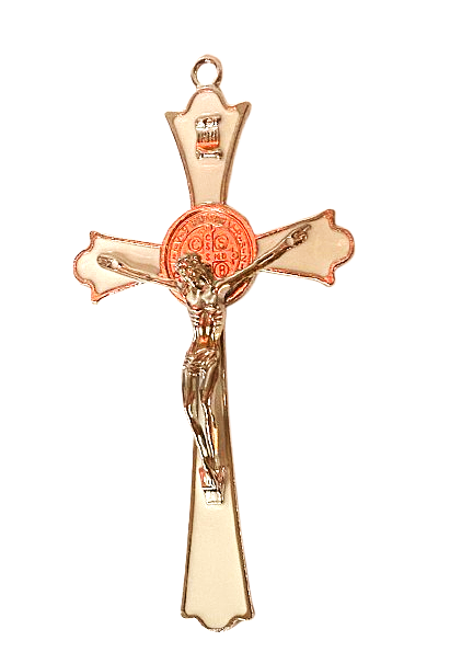 CRUCIFIJO DE JESUCRISTO CON SAN BENITO – FE, PROTECCIÓN Y ESPERANZA - COLOR CREMA / M:$6.900 - D:$8.900