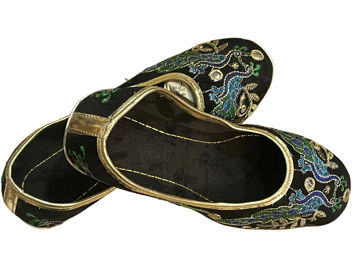 ZAPATOS - NEGRO CON BORDADO AZUL VERDE 24CM / OFERTA $7.000