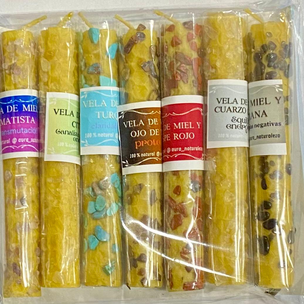 SET 7 VELAS - CRISTALES Y ENERGÍA / M: $13.900 - D: $14.900