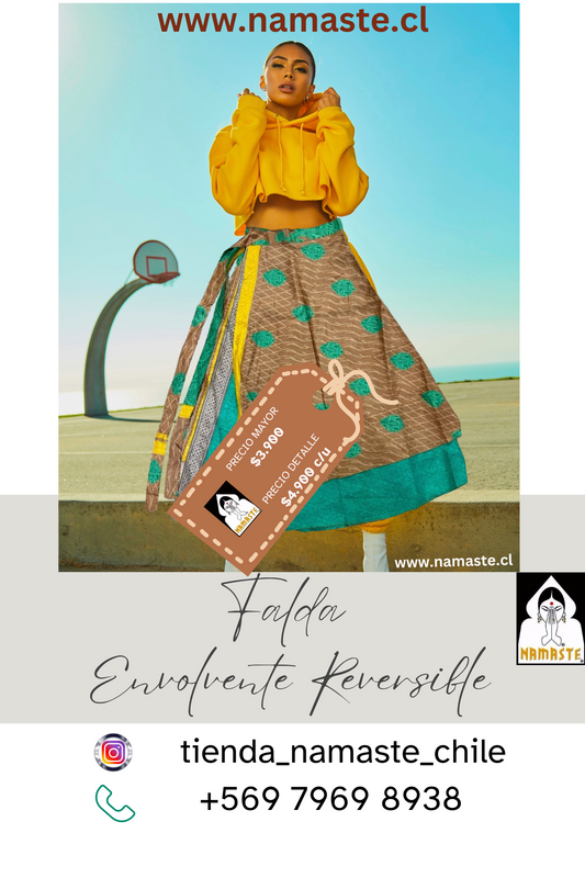 FALDA ENVOLVENTE Y REVERSIBLE LARGA - HECHA EN INDIA / M:$3.900 - D:$4.900