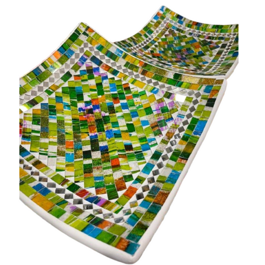 SET 2 PLATOS MOSAICO GRANDE - VERDE / $32.900