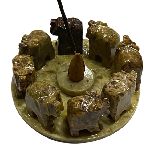 PORTA INCIENSO PIEDRA GORARA -RUEDA 8 ELEFANTES / M:$4.900 - D:$6.900