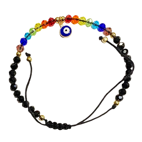 PULSERA HILO NEGRO + MOSTACILLA + 7 CHAKRAS + OJO TURCO / M:$1.000 - D:$1.900