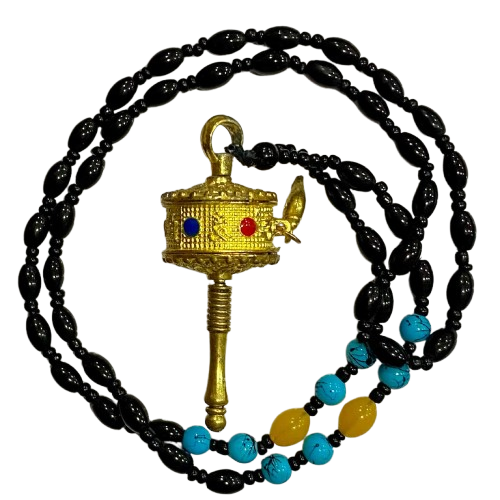 COLLAR ÓNIX TIBETANO CON RUEDA DE ORACIÓN / M:$4.900 c/u - D:$5.900 c/u