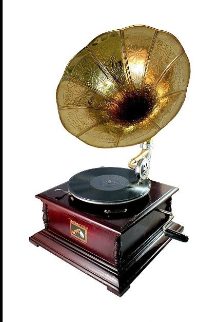 GRAMÓFONO VITROLA DE MADERA Y BRONCE: BASE CUADRADA / OFERTA $120.000